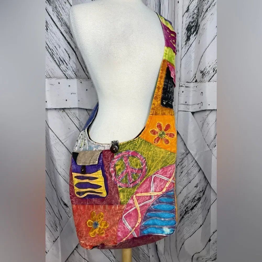 Hippie Patchwork Hobo Bag with Razor Cuts & Appliqués